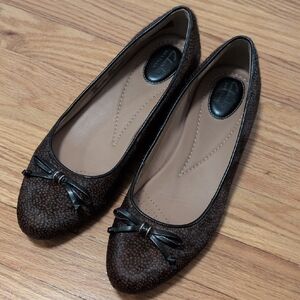 Clarks Alitay Giana Real Fur Brown Textured Ballet Flats with Bow W9.5